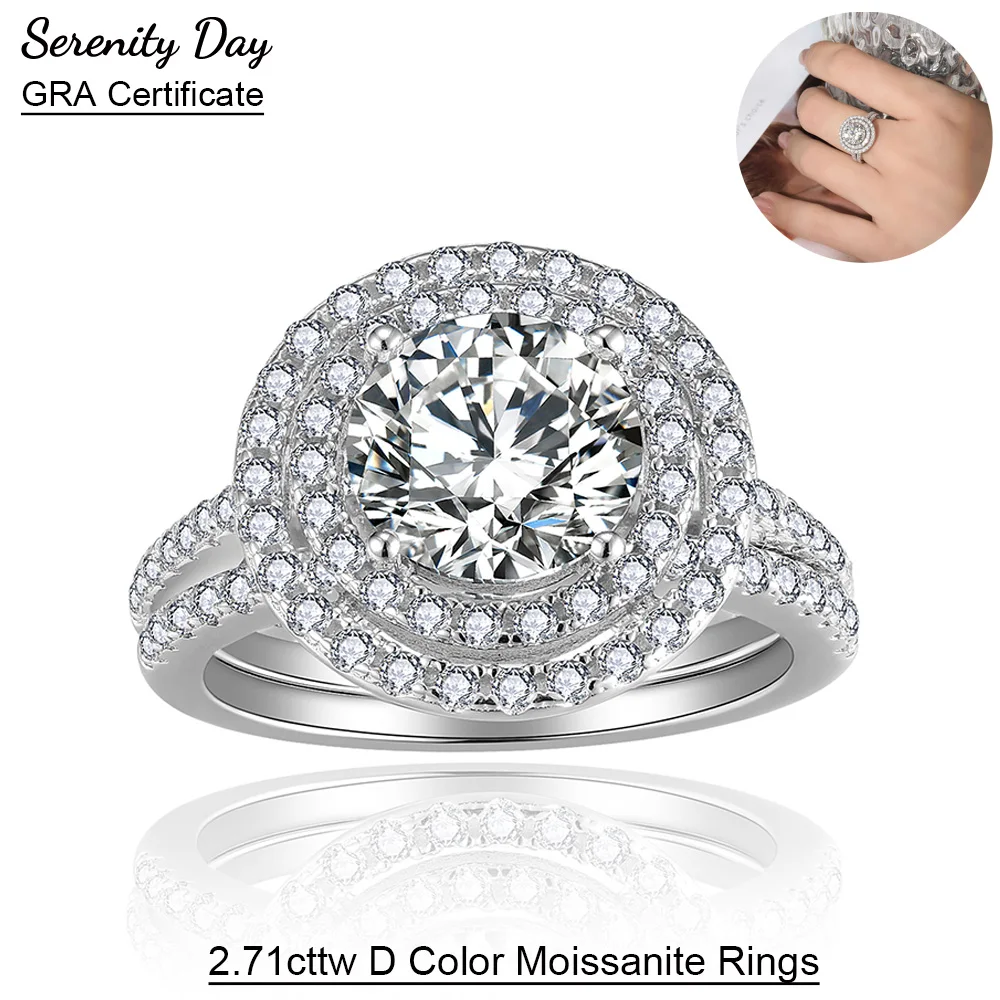 Serenity 2.71ct D Color Moissanite Rings Set Women Wedding Bridal S925 Sterling Silver Lab Diamond Rings Plated 18K Anniversary