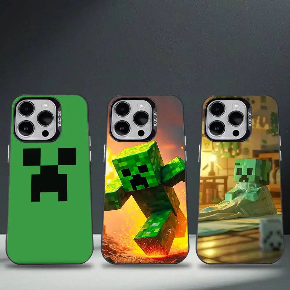 

Green Pixel Monster Creeper Phone Case For iPhone 16,15,14,13,12,11,8,7,Pro,Max,Plus,Mini,XS,SE Anti Fall Black Matte Hard