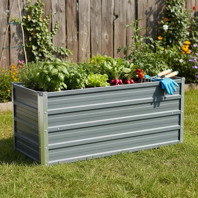 Bac à légumes surélevé, jardinière surélevée pour légumes et herbes, jardinière extérieure durable en acier galvanisé 100x40x45 cm gris