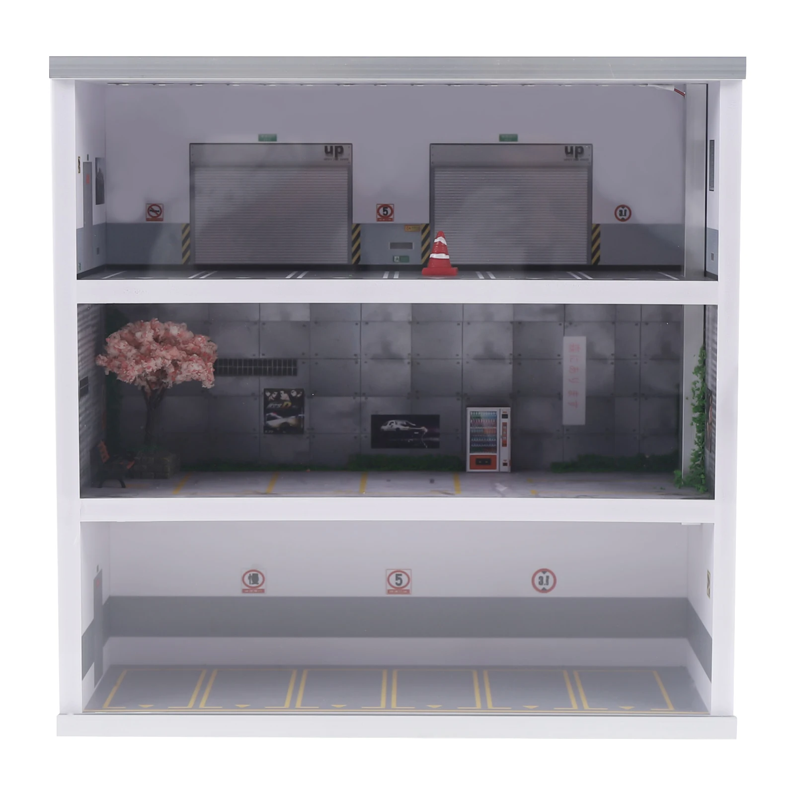 1:64 Simulation Diorama Parking Lot Display Case, 3 Tier 16 Parking Spaces Model Car Display Case with LED Light, Car Parking Lot Model for Diecast Car Collection - view 7