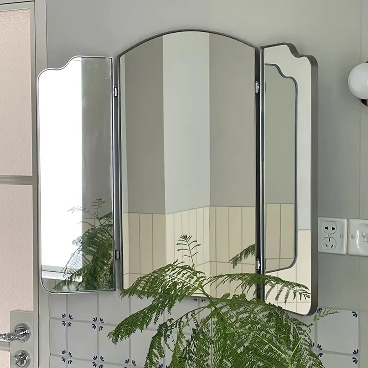 Custom stainless steel tri-fold cosmetic mirror bathroom foldable screen desktop or wall-mounted decorative mirror