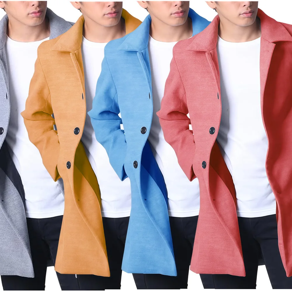 جديد الخريف/الشتاء موضة عادية كم طويل بدوره إلى أسفل طوق واحدة الصدر بلون سليم صالح الصوف ويمزج معطف ، 4 ألوان