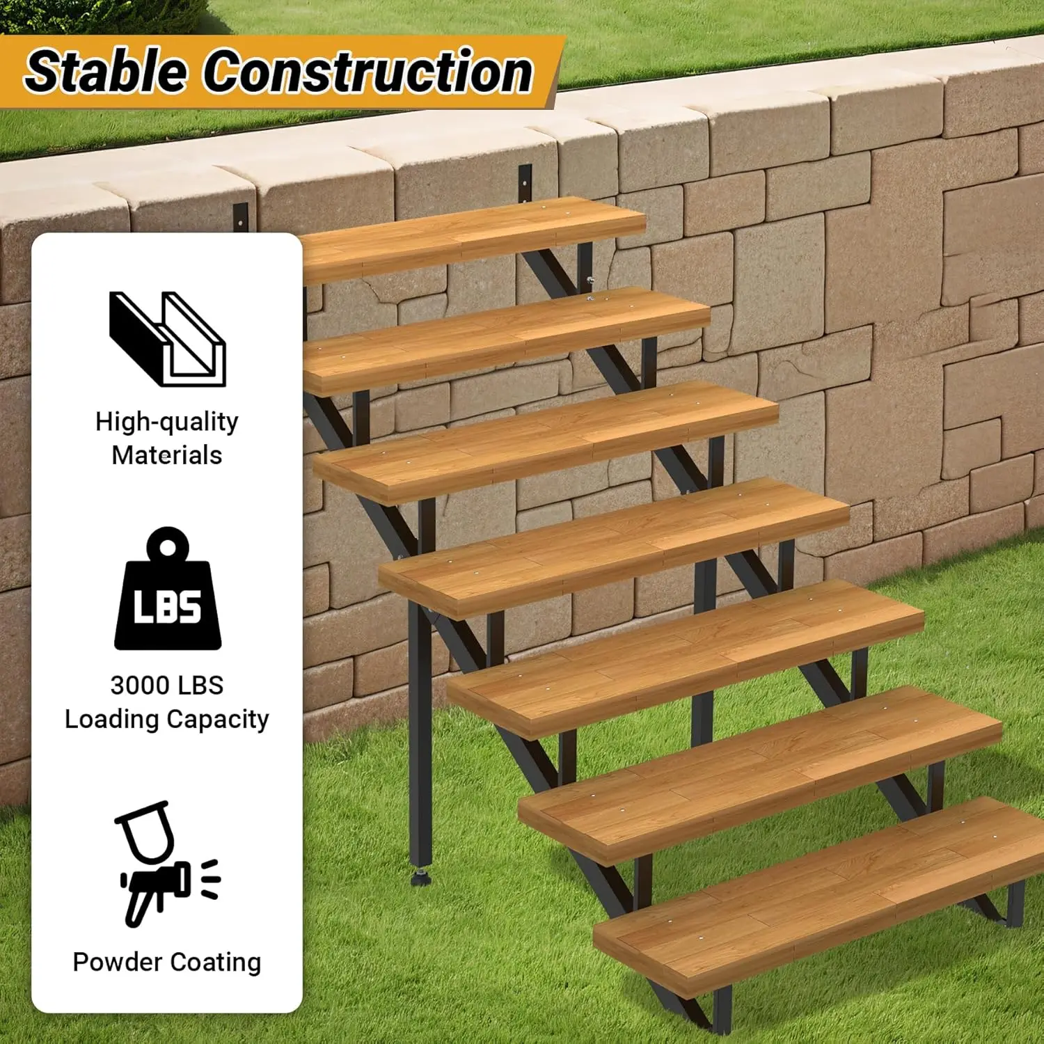 أداة رفع سلالم فولاذية ذات 7 خطوات، أوتار سلالم معدنية مع أرجل دعم معززة، أداة سلم فولاذية شديدة التحمل مقاس 57.5 بوصة #4