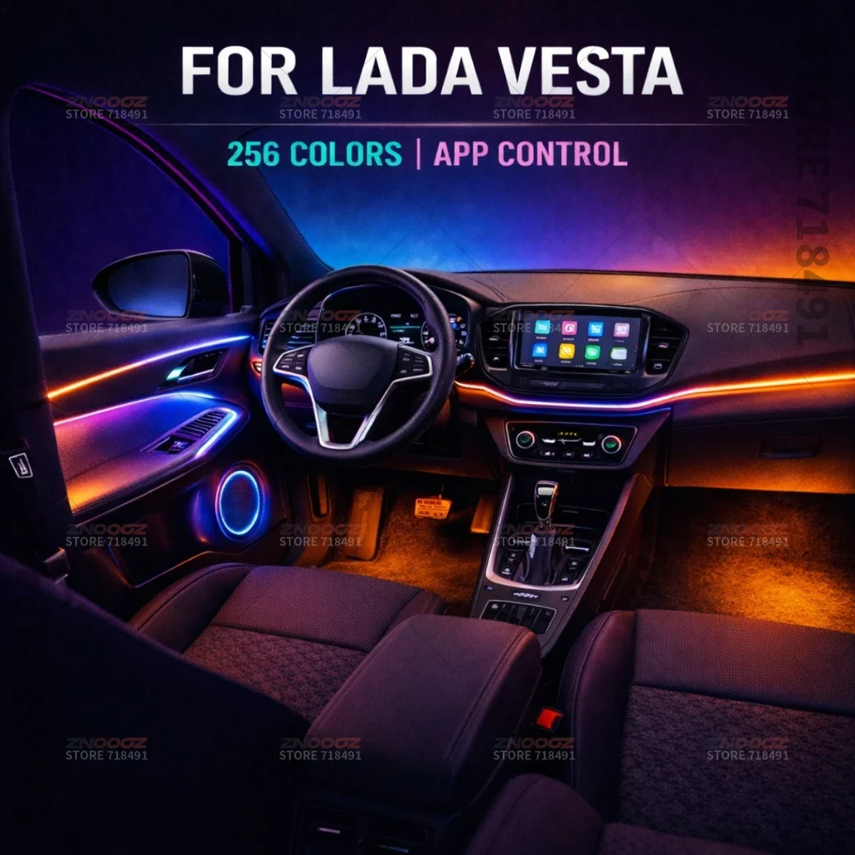 For Lada Vesta 22in1 RGB Car Interior Acrylic Car Ambient Lights RGB Hidden Acrylic Strip Decoration Atmosphere Accessories