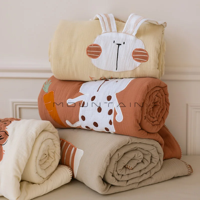 100% Cotton Crinkle Yarn Summer Quilt Cute Machine Washable Air Conditioning Quilt Thin Quilt Core