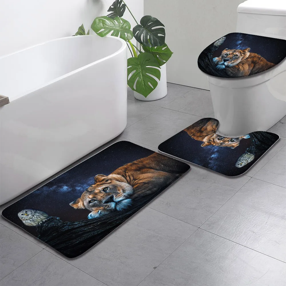 

Animal Bath Mat Wildlife Tiger Cat Giraffe Turtle Home Decor Floor Rugs Non-Slip Foot Mat Toilet Cover Bathroom Accessories Set