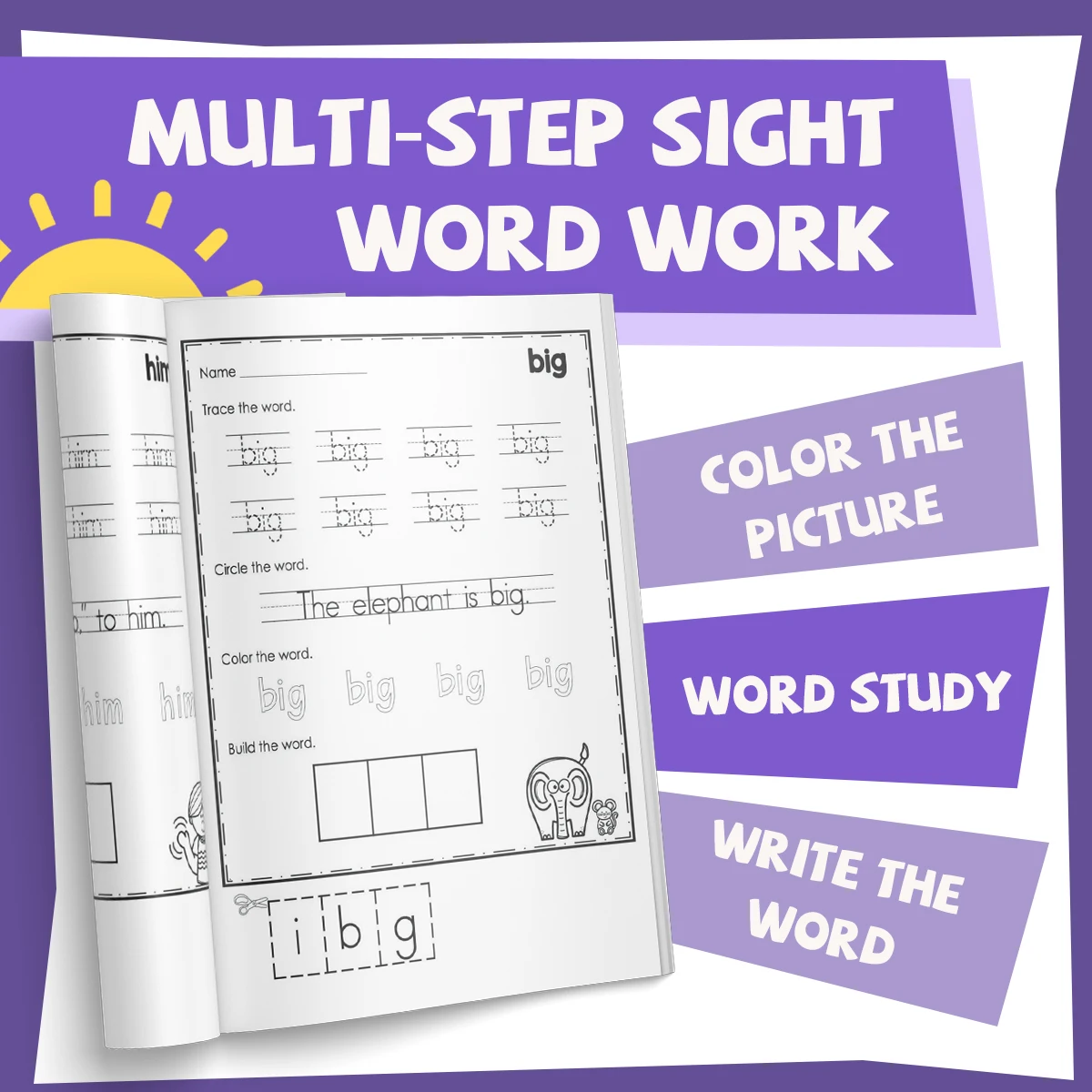 Kids Word & Math Coloring Workbook, Cute Cartoon Pattern, Preschool Early Learning Activity Book, Fun Educational Practice Book