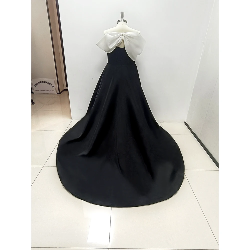 Luxury Black White Contrast Color Women Formal Evening Dress Floor Length Sexy Side Split Strapless Sleeveless Robes De Soirée