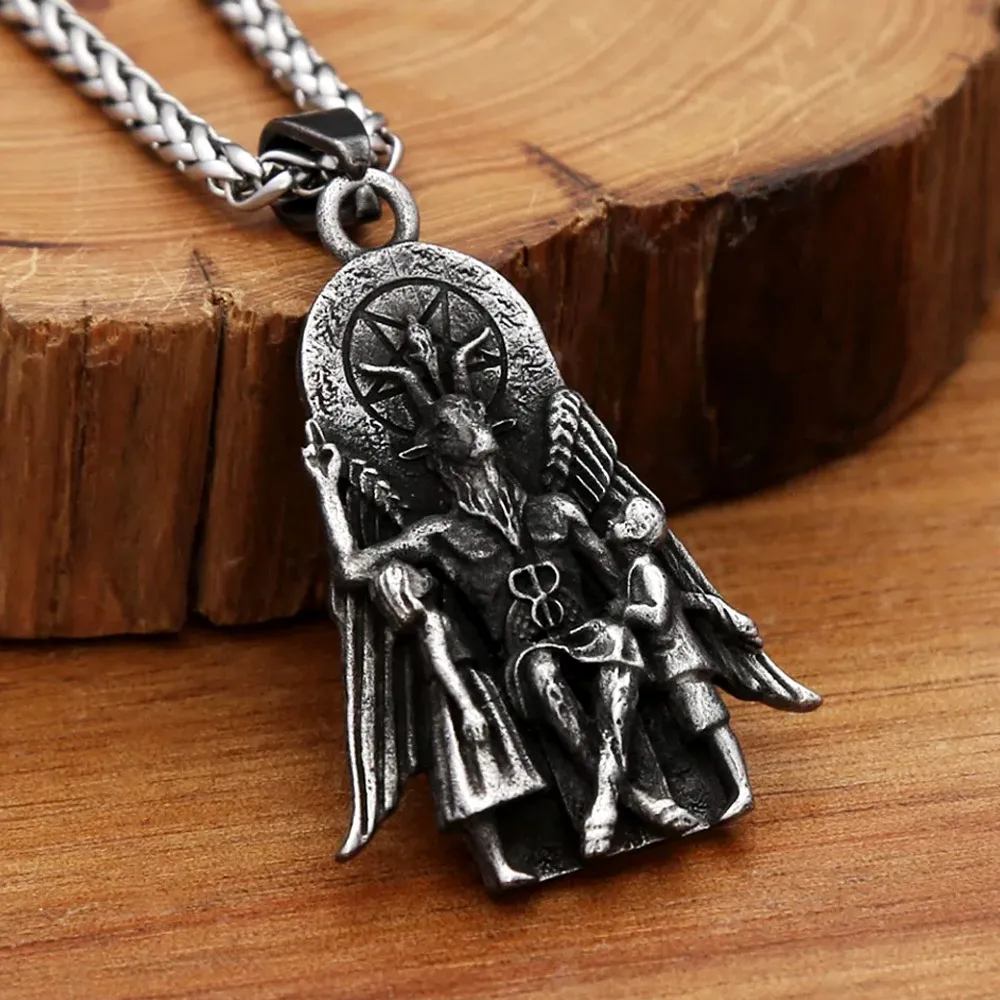 Vintage Lucifer Satanic Baphomet Goat Throne Stainless Steel Pendant Necklace For Men Women Unique Amulet Fashion Jewelry GIfts