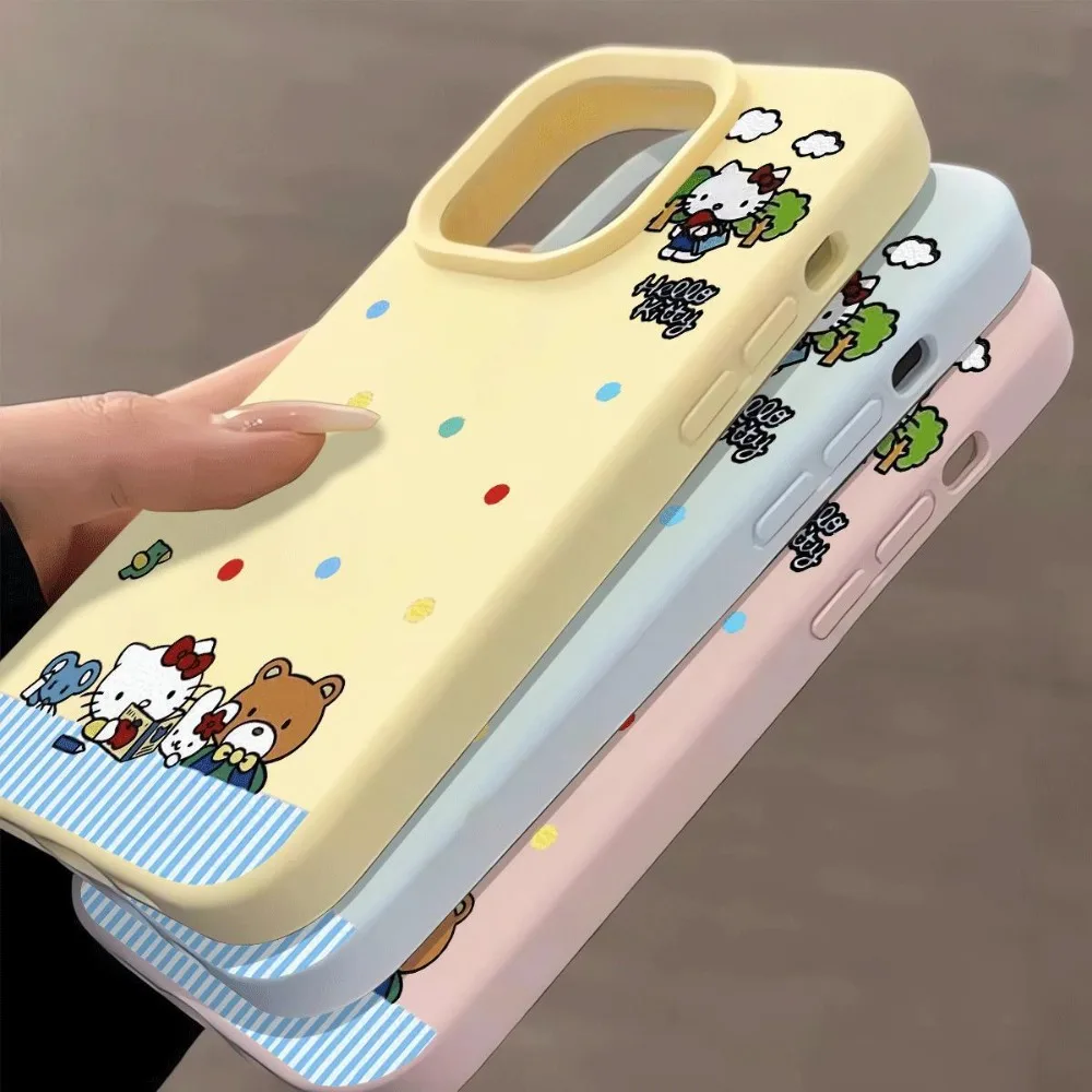 Kawaii HelloKitty الكرتون قضية الهاتف آيفون 16 برو ماكس 11 12 13 14 15 16E XS X XR 7 زائد أنيمي سيليكون لينة غطاء