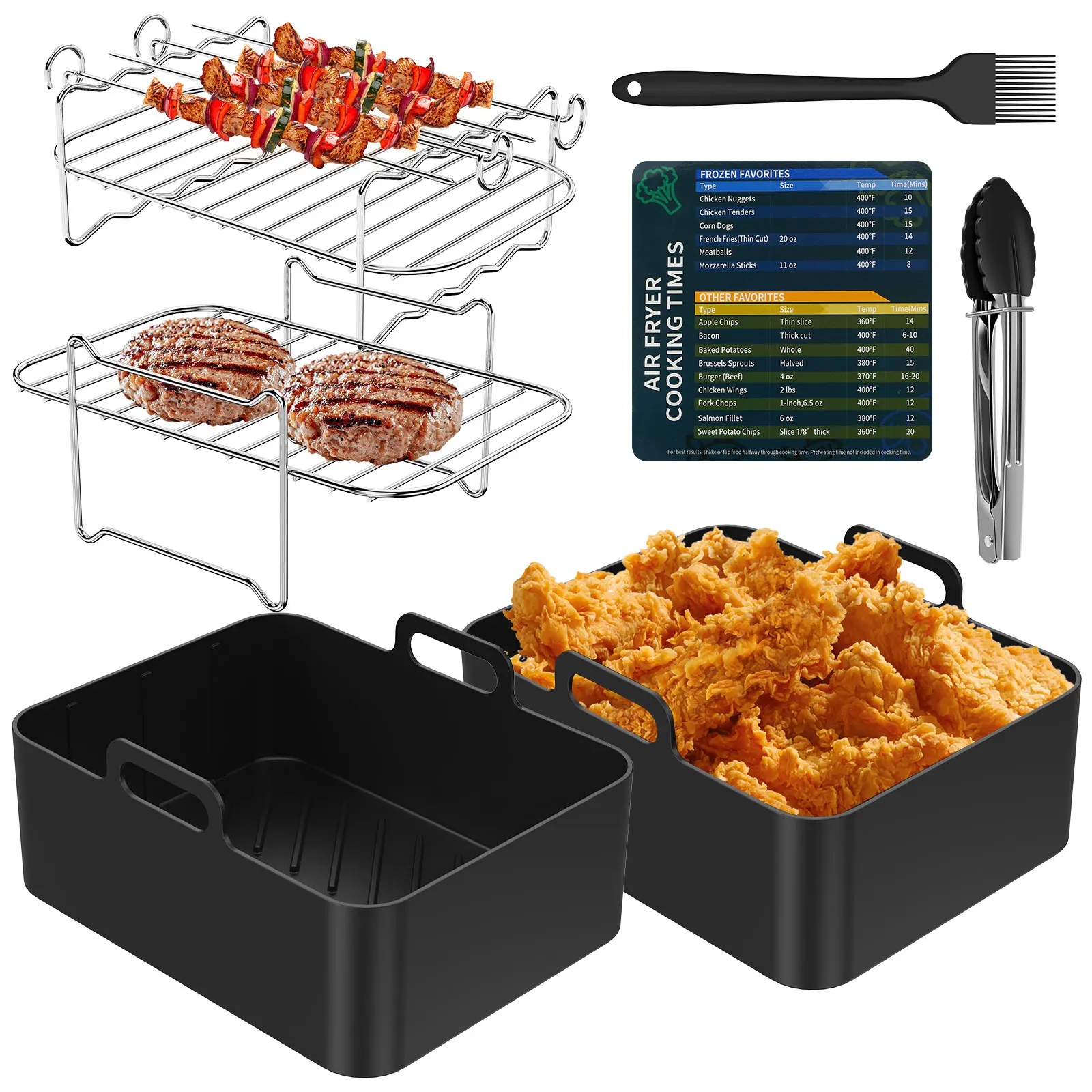 7 件套 Air Fryer Accessories Set Nonstick Air Fryer Silicone Liner Stainless Steel Air Fryer Rack with Reusable Oil Brush