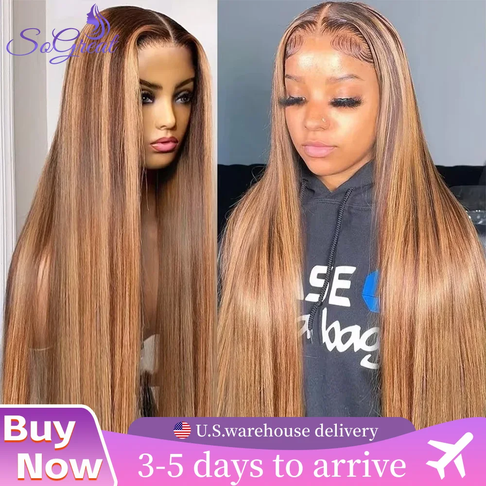 SoGreat 200% densidad resaltado 13x6 peluca con malla Frontal hueso recto pelucas de cabello humano recto HD peluca Frontal de encaje 13x4 brasileño