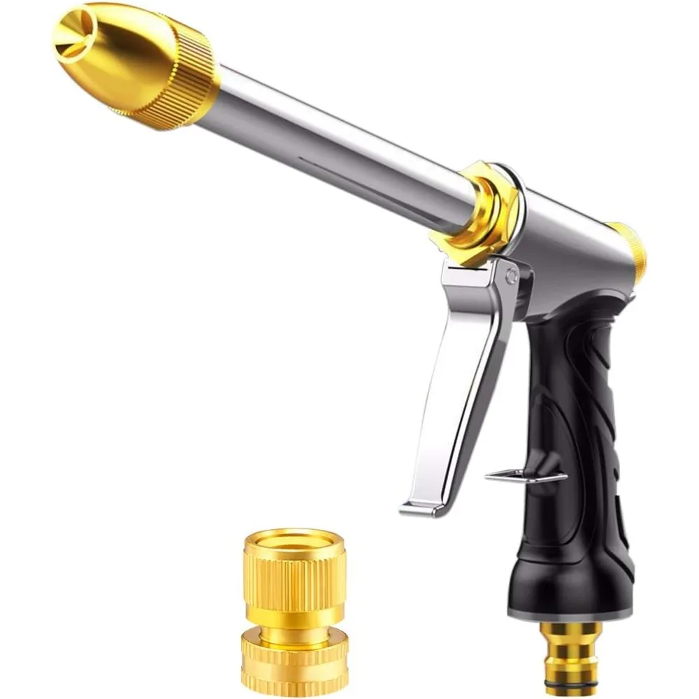 

Upgrade Water Hose Nozzle Long Rod Garden Hose Nozzle Heavy Duty metal Brass sprayer 360° Rotaing spray gun for car wash, Plants
