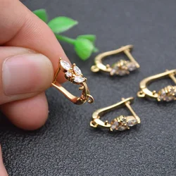 Nickel Free Gold Plating  Paved CZ Beads Leaf Shape Earring Hooks for DIY Jewelry Making 30pcs/lot