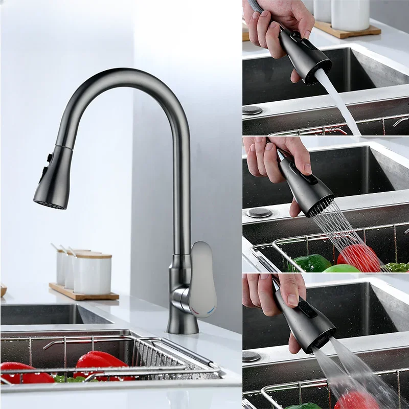 kitchen stainless steel pull-out  faucet, hot and cold splash proof faucet，kitchen faucet  pull out， kitchen sink  수전