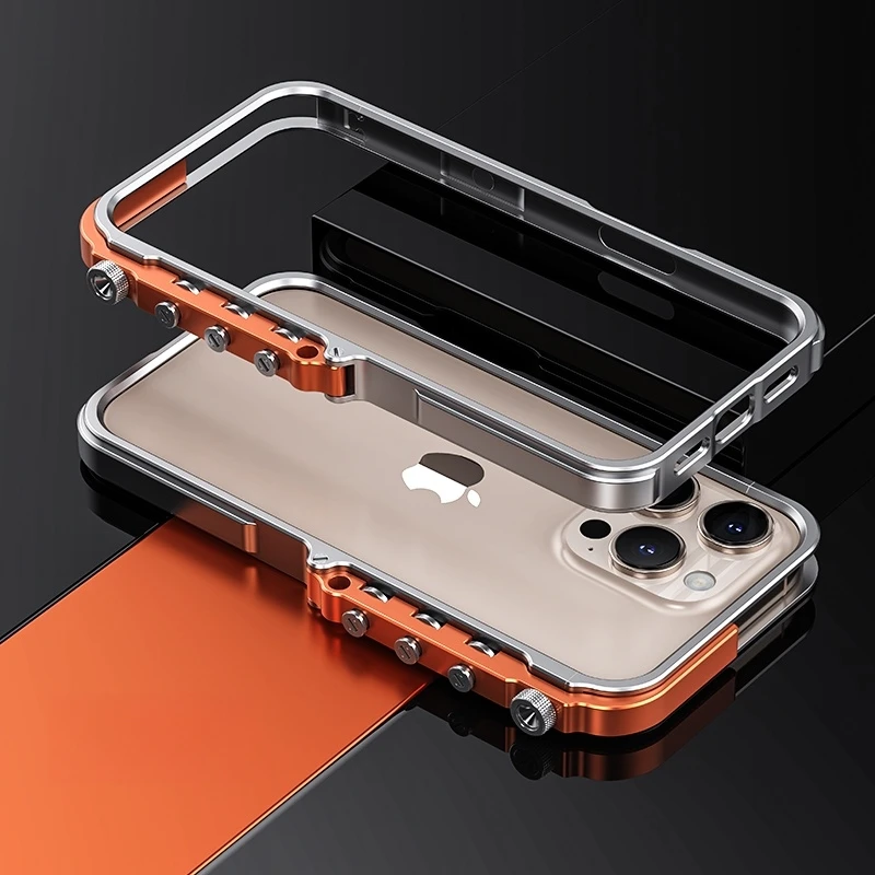 

Cyberpunk Punk Mechanical Phone Frame Case For iPhone 16 15 14 13 Pro Max Plus Aluminum Alloy Metal Shockproof Bumper Cover