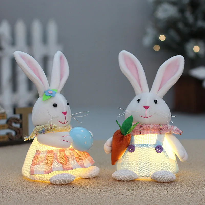 2024 New Cartoon Cute Easter Rabbit Toy Models Creative Home Decoration Desktop Ornament Children's Light-emitting Toys