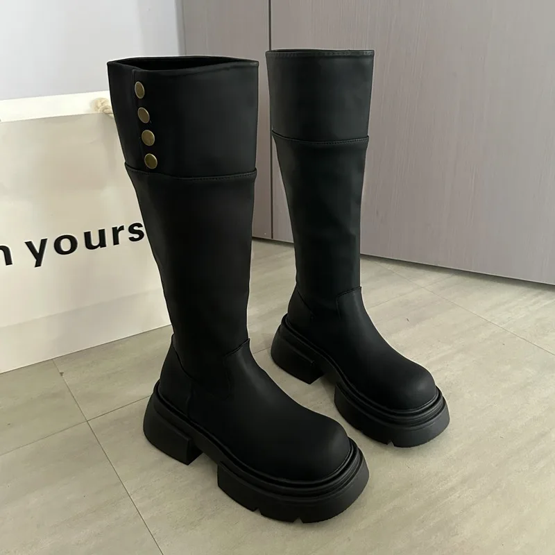 

Женские высокие сапоги, повседневная новая обувь на массивной платформе, новинка 2025, элегантные зимние рыцарские сапоги, брендовые сапоги до колена, женские туфли Zapatos