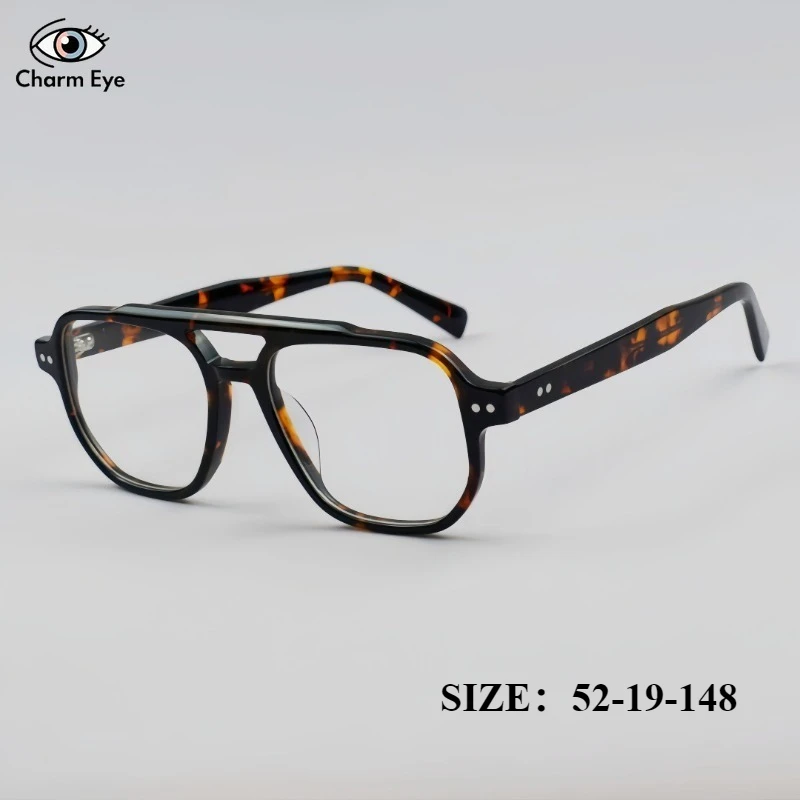 

Retro Square Acetate Glasses Frames Retro Double Beam Large Frame Design Fashionable Men Women Myopia Anti Blue Light Eyeglass
