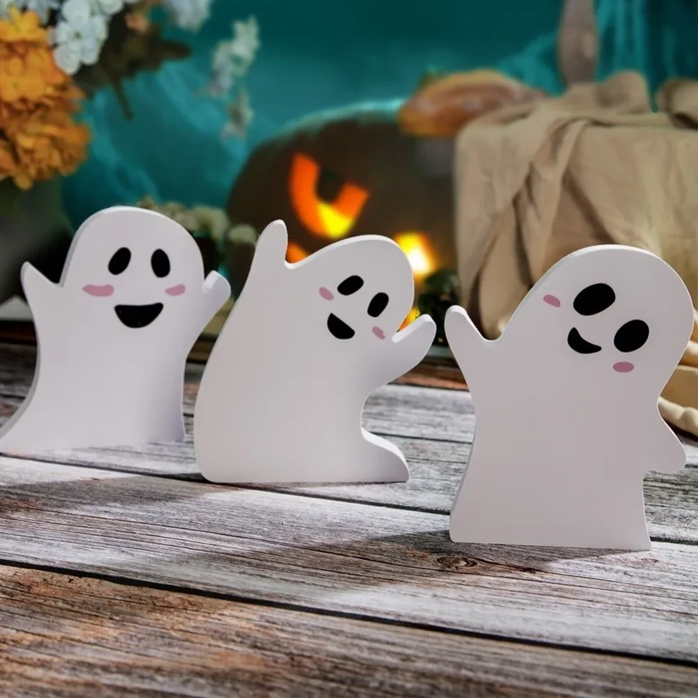 3Pcs 3D Pvc Halloween Ghost Ornament, Creative Cartoon Funny Ghost Expression Handicraft, Cute Decor For Car Interior Home Party