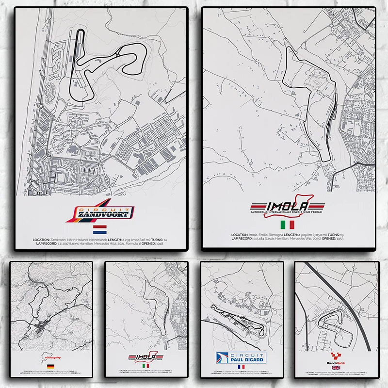 White F1 Track Circuit Poster Aesthetic Formula Racing Monaco Monza France Motorsport Canvas Print Wall Art Home Room Decor