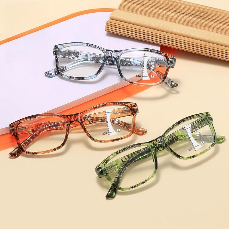 Neue Frühjahr Bein Multifokale Lesebrille Frauen Mode Druck Anti Blau Licht Multifokale Grad Presbyopie Brille Nah und Weg