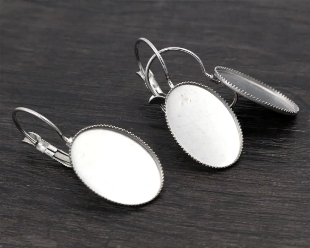 ( No Fade ) 13x18mm 18x25mm 10pcs/Lot Stainless Steel Oval French Lever Back Earrings Base,Fit Oval Glass Cabochons