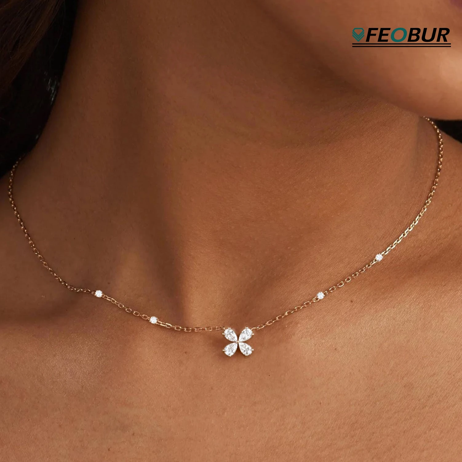 

2cttw Pear Cut Moissanite Diamond Pendant Necklaces for Women 100% S925 Silver Butterfly Clover Shape Charm Neck Chain Gift
