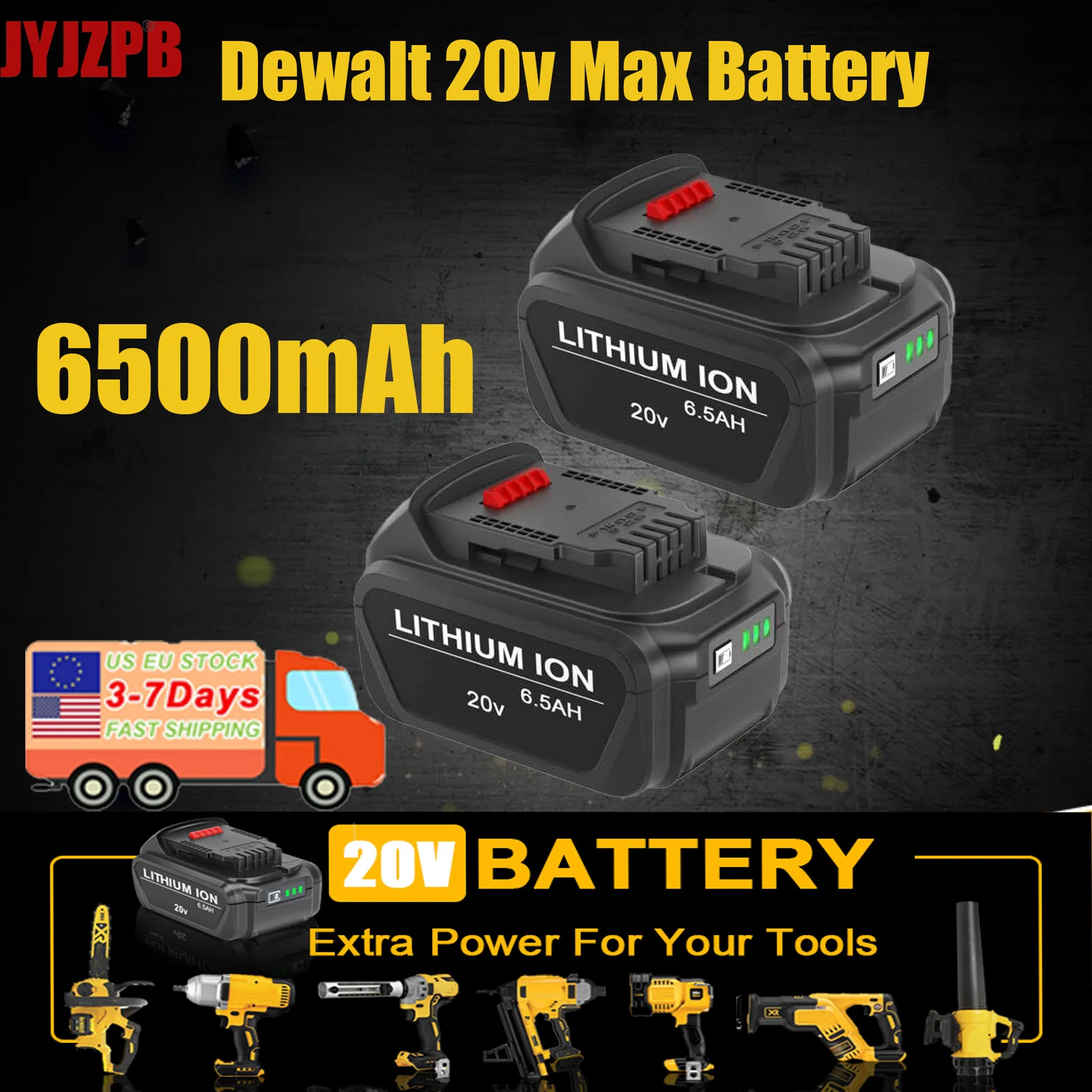 

20v 6500mAh Battery Replacement for Dewalt 20v Max Battery DCB201 Compatible with Dewalt 20v Battery and for Dewalt 20v Tools
