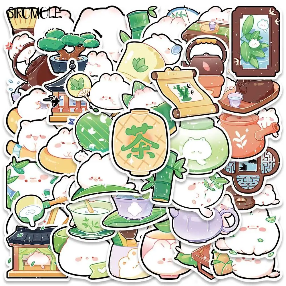 10/40PCS Bamboo Forest Tea House Cute Cartoon Graffiti Stickers Children Kawaii DIY Kid Laptop Skateboard Suitcase Decal Sticker