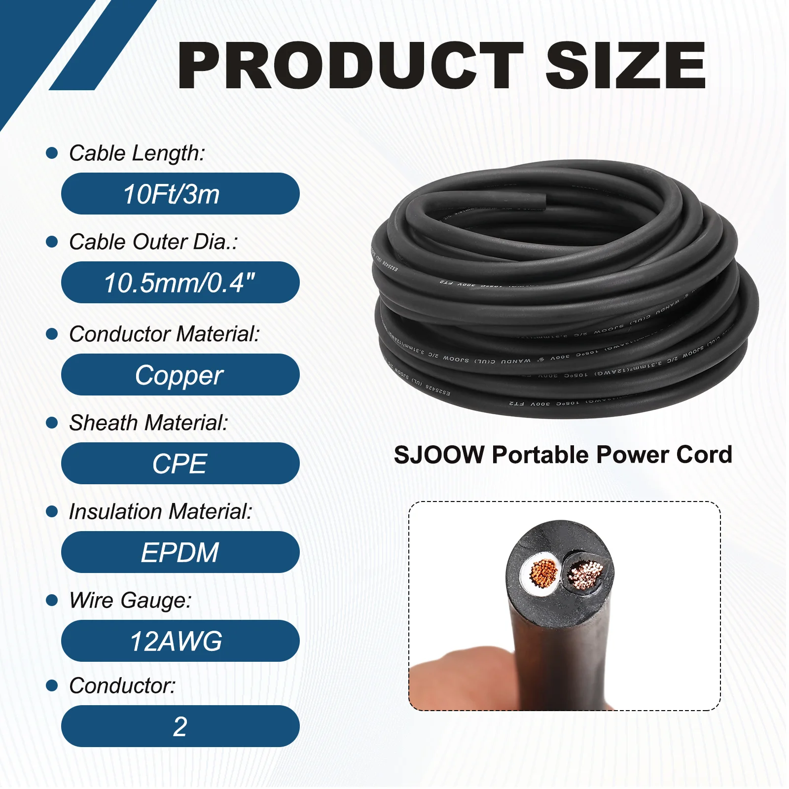 1Pcs SJOOW 12/14 Gauge 2/3 Conductor Electrical Wire 10-100ft 12/14 AWG Automotive Wire Power Cable 300V Flexible Extension Cord