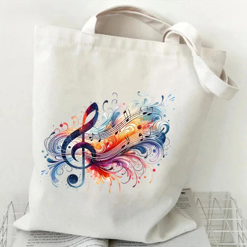 Women Handbags Music Notation Canvas Bag Funny Watercolor Music Note Shoulder Bag for Teen Fashion Design Side Bag for Ladies