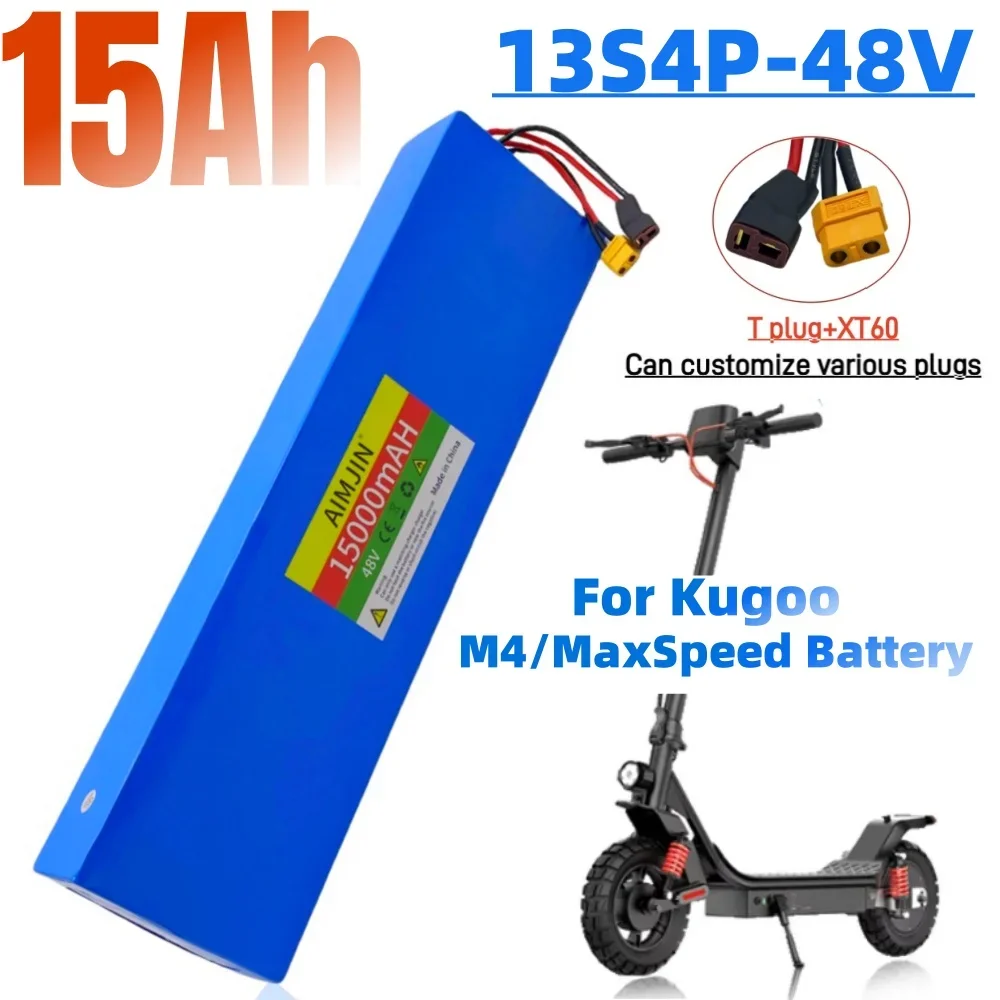 18650 13S4P 48V 15000mAh 15Ah Lithium Battery Pack for Kugoo M4/M4Pro/M5/M5Pro /Max Speed Li-ion Replacement Batteries with BMS