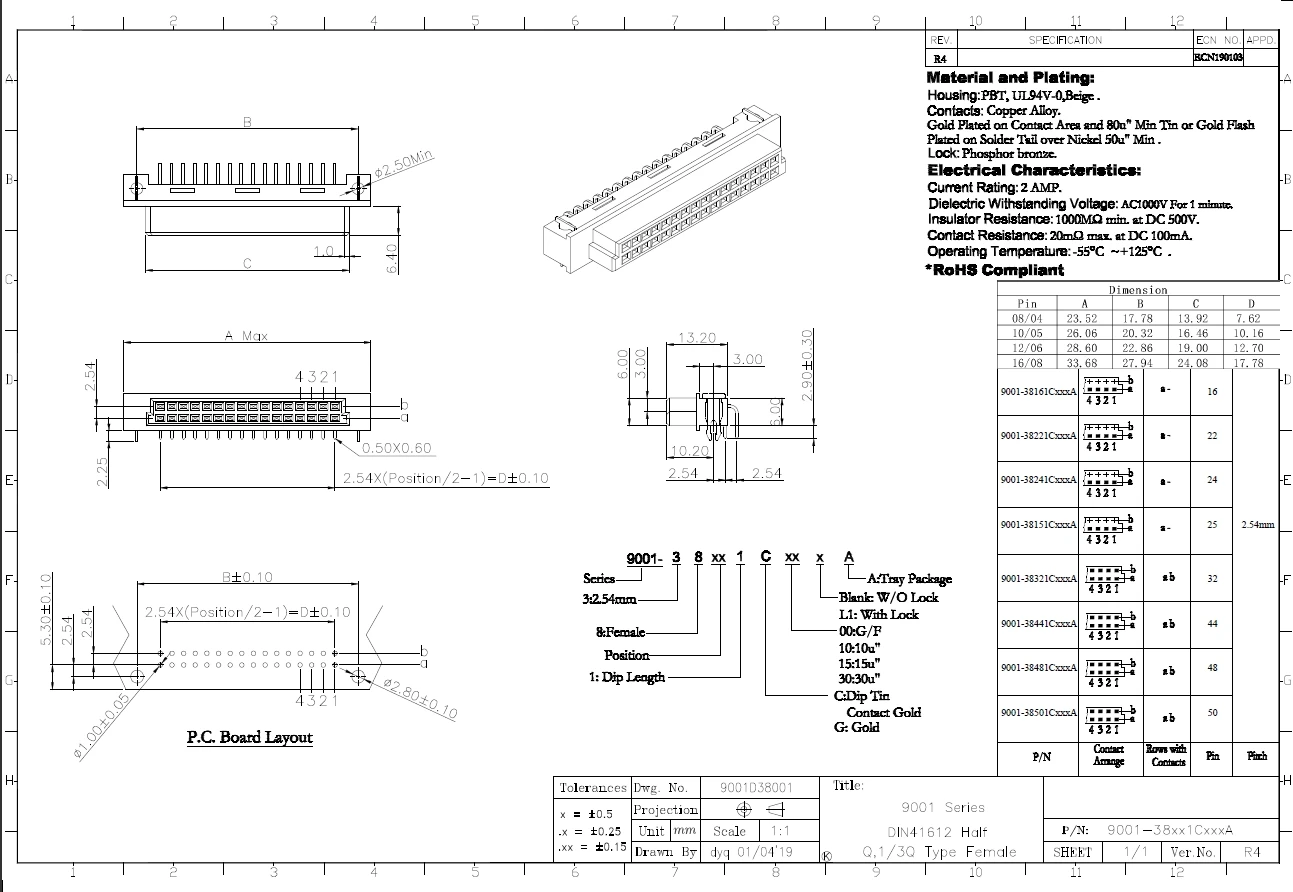 2 шт./9001-34321C00A 9001-34641C00A 9001-38151C00A 9001-38161C00A 9001-38221C00A 9001-38241C00A Разъем DIN41612