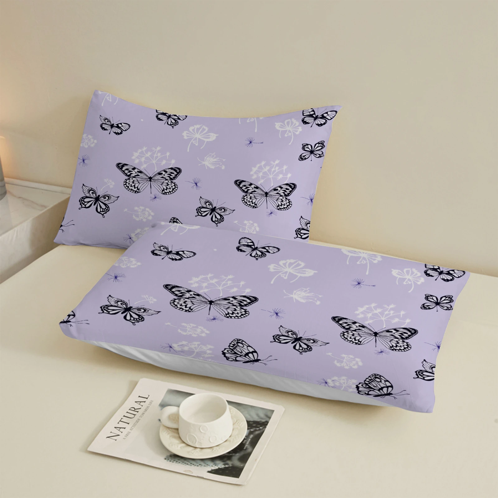 1 Piece Purple Butterfly Print Fitted Sheet Soft Microfiber Bedding Floral Dandelion Mattress Cover For Bedroom Decor