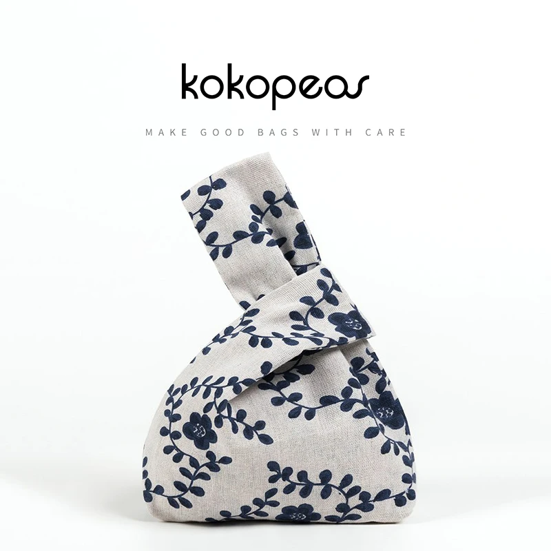 KOKOPEAS Eco tas tangan simpul ponsel, dompet tangan kecil Linen untuk wanita, tas tangan belanja, dapat digunakan kembali