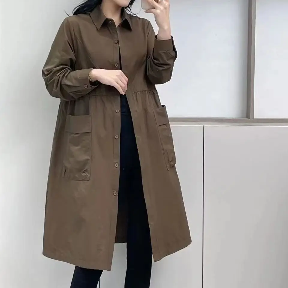 

Свободная женская куртка средней длины для осени и весны, новый стиль, стройнящая, универсальная верхняя одежда, модная, из смесового хлопка и полиэфирного волокна