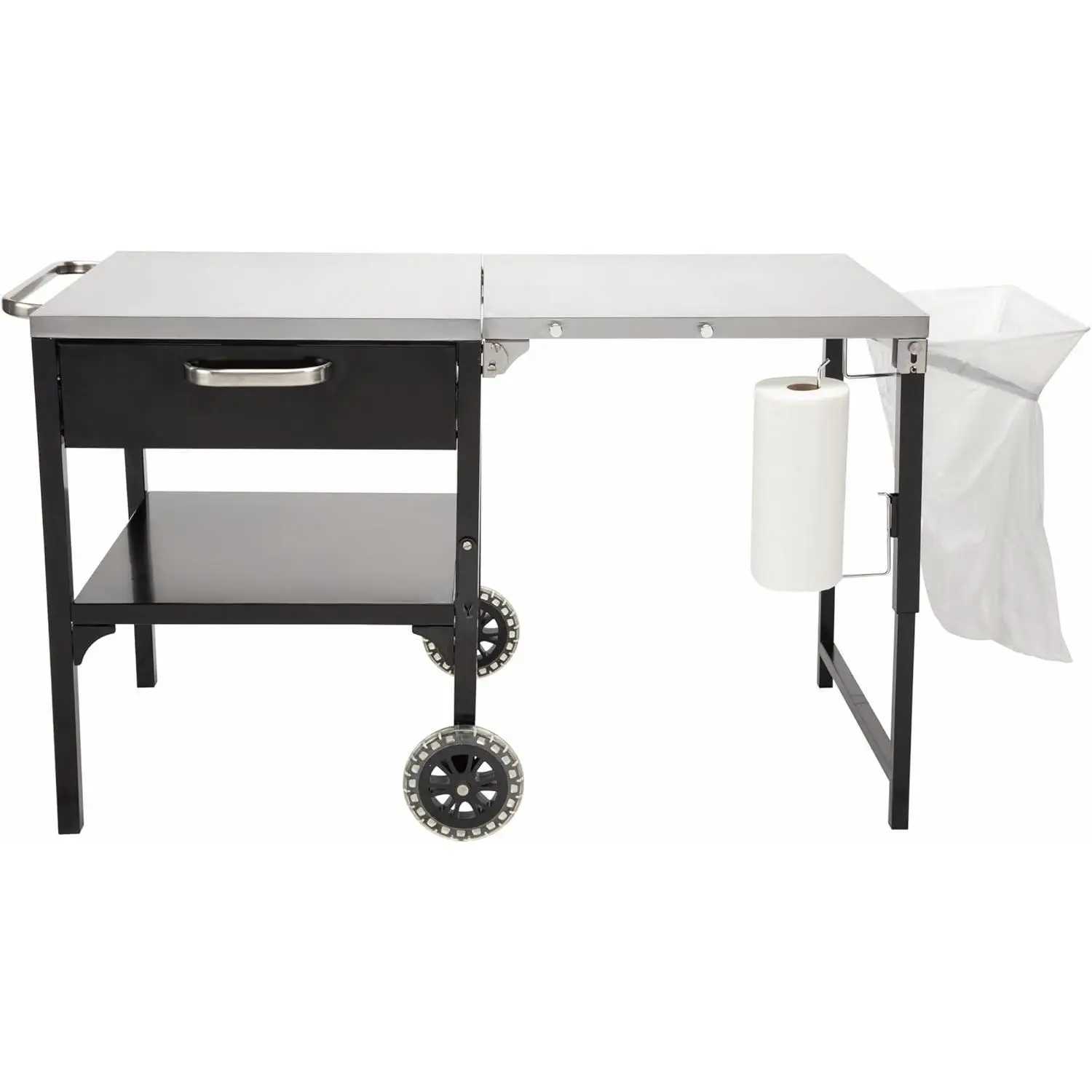 Mesa de exterior y soporte para parrilla, mesa plegable de acero inoxidable con ruedas, estación de preparación de 48" x 24", barbacoa casera, puertas traseras, cocinas