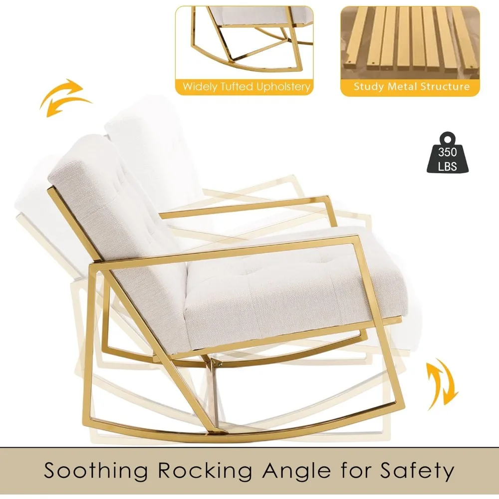 Swing lounge chair with golden metal base, spacious and comfortable reading chair, modern daycare style