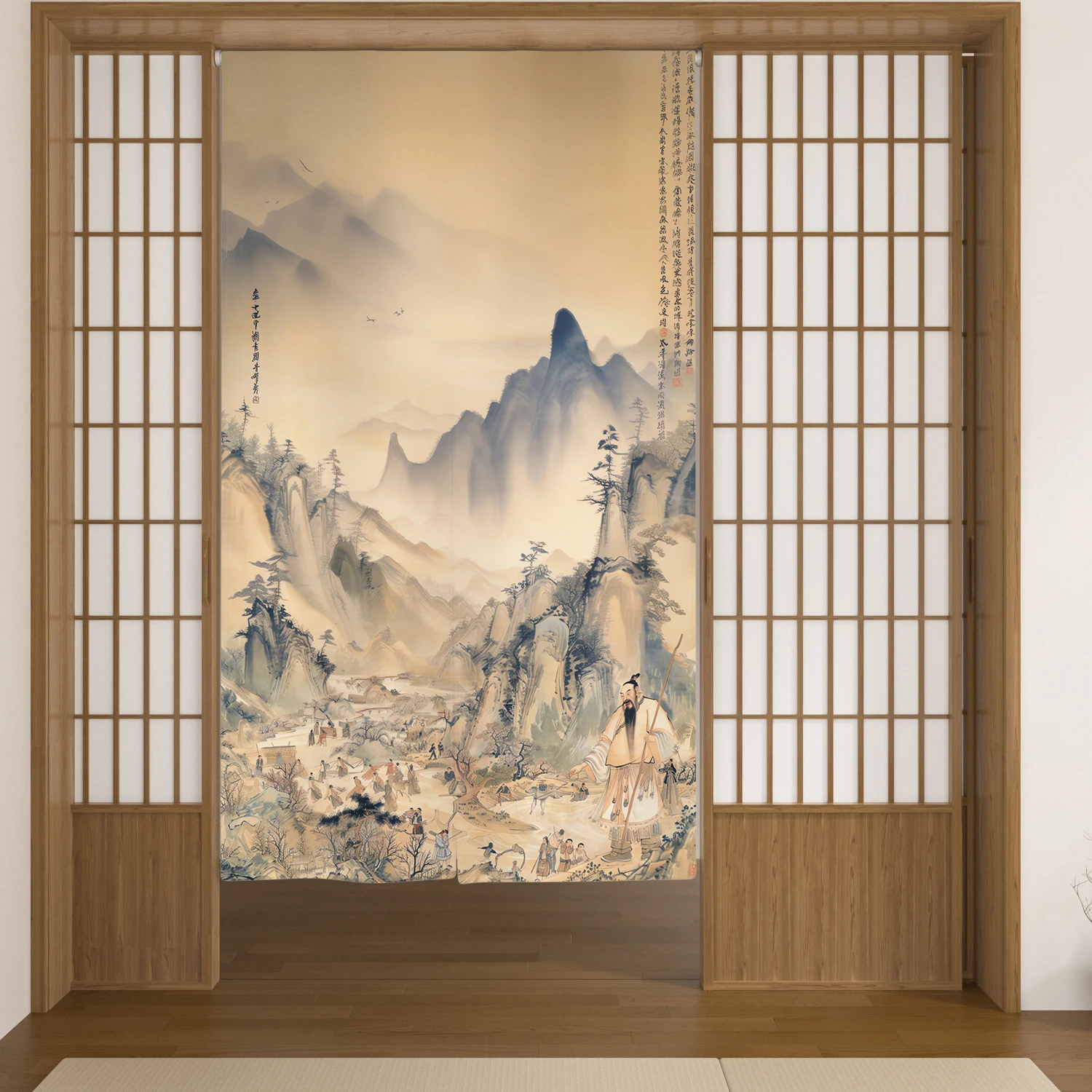 Japanese Landscape Painting Door Curtain Half Panel Home Decor Partition Stylish room divider Suitable for all seasons