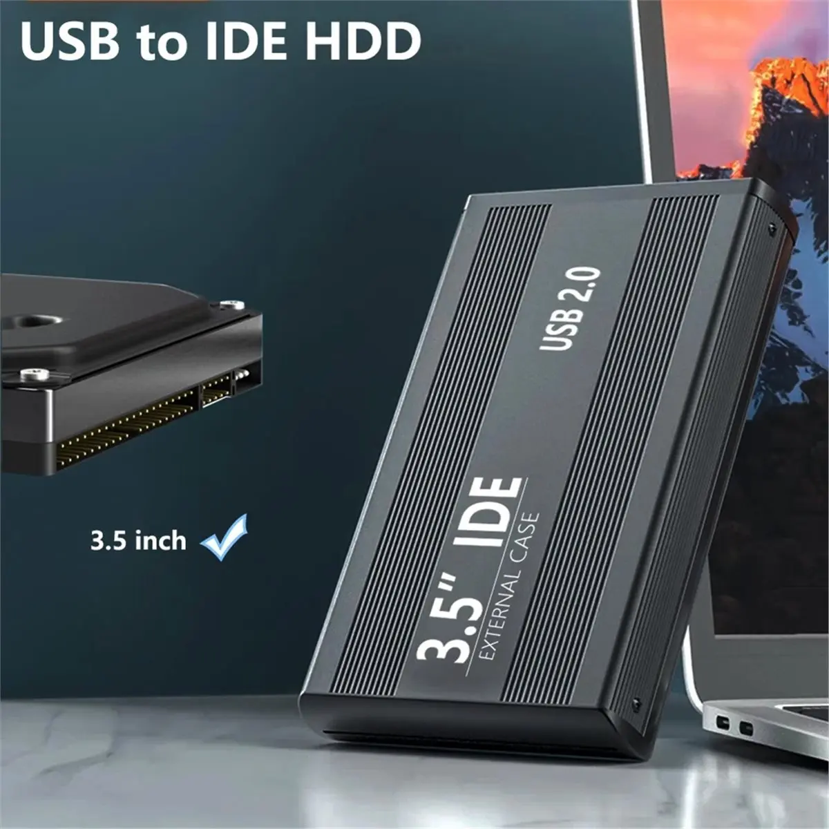 

(ABGQ) Корпус для жесткого диска IDE для 3,5-дюймовых IDE HDD/SSD, внешний бокс для жесткого диска USB-IDE с блоком питания, вилка стандарта ЕС