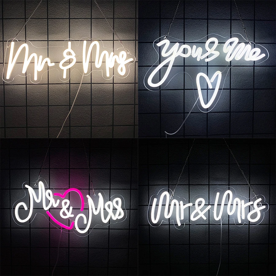 Señales de neón de boda Mr y Mrs, letrero iluminado LED, letreros de decoración de boda de neón, telón de fondo decorativo para recepción, aniversario, regalo de compromiso