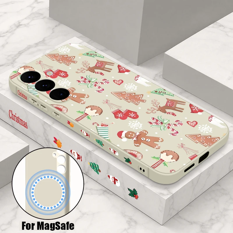 Soft TPU Magnetic Phone Case For Samsung Galaxy S26 S25 S24 S23 Ultra Plus S25 S24 FE S22 Christmas Tree Pattern Lanyard Cover