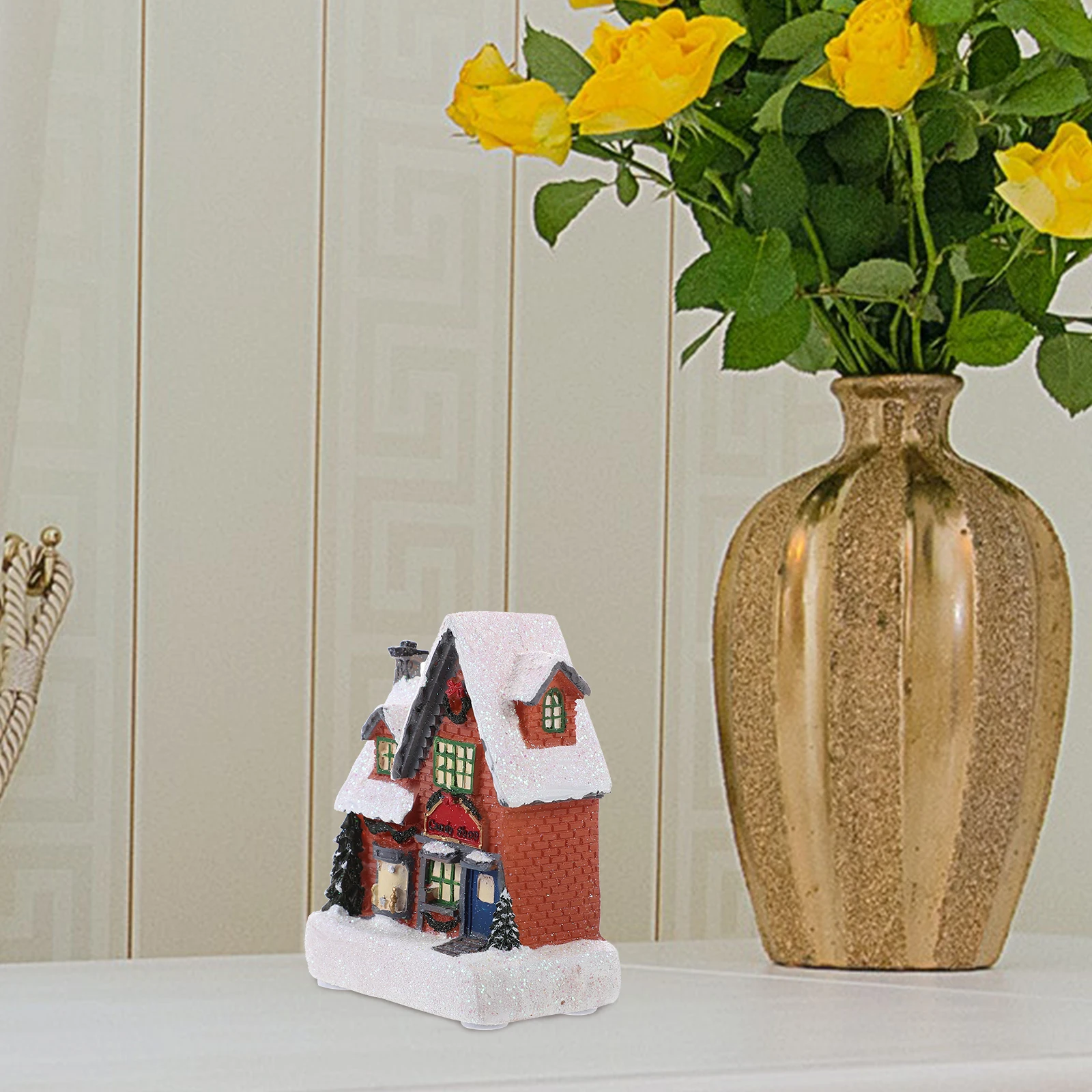 

Christmas Mini Resin House Decorative Lighted Desktop Ornament Xmas Table Centerpiece Party Decor Christmas Mini Luminous House