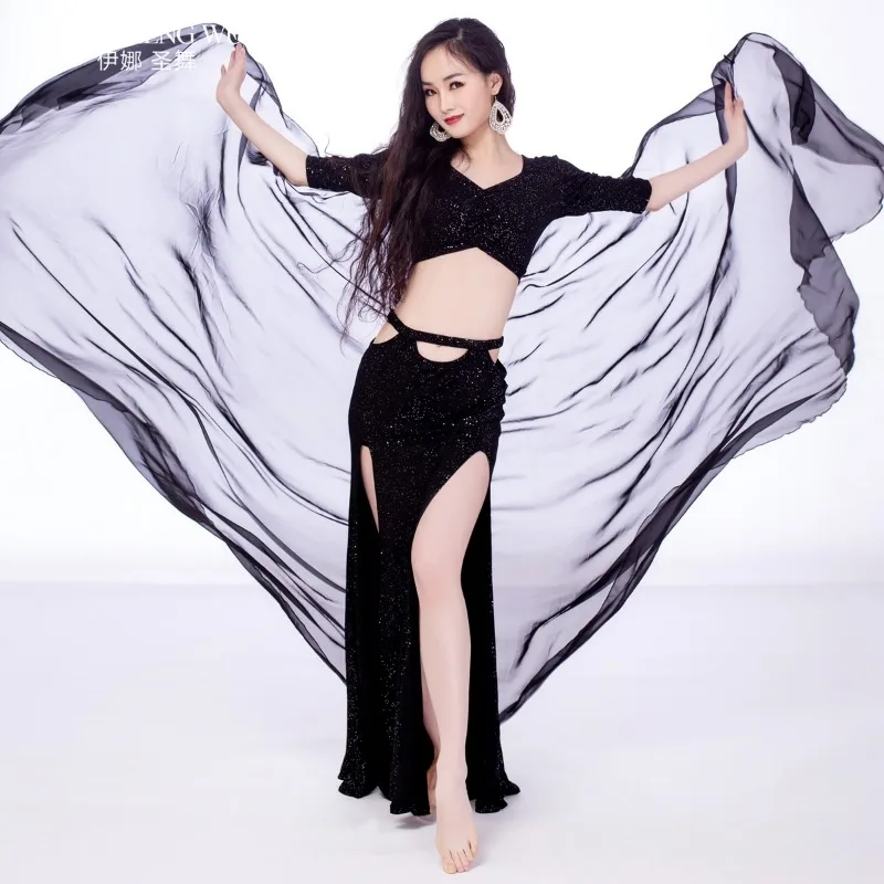 Novo terno de dança do ventre feminino prática desempenho outfit cintura alta saia longa iniciante profissional verão