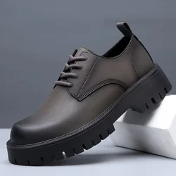 Men Oxfords Genuine Leather Dress Height Increasing Shoes Mens Casual Business Platform Shoes Male Work Tooling Footwear No Slip