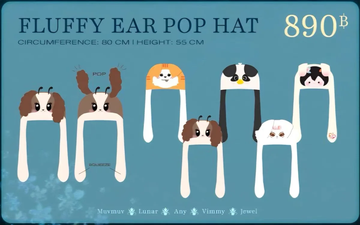 

2026 New Official Gmm Blush Blossom Fan Fest Milklove Namtanfilm Emibonnie Janjingjing Fluffy Ear Pop Hat