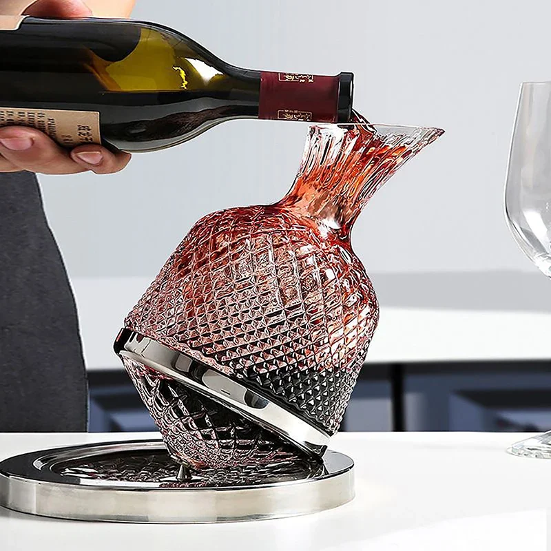 

High Grade Crystal Glass Rotating Decanter Tumbler 1500ml Decanter Wine Dispenser Aerator Mirror Jug Gift Decoration