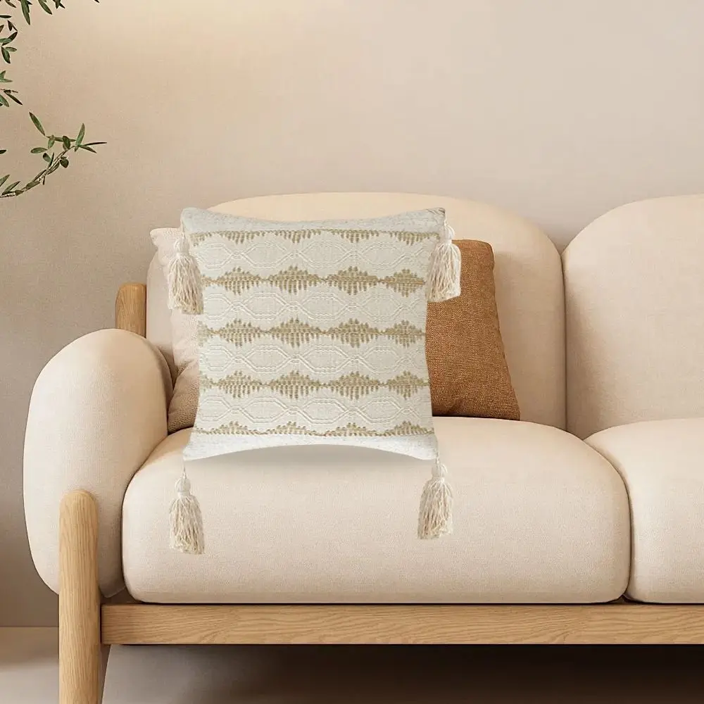 New Rustic Retro Lumbar Pillow Cover with Tassels Decorative Cushion Covers Cotton Linen Pillowcase Farmhouse Decor