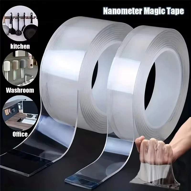 1M/2M/3M/5M Transparent Nano Tape Washable And Reusable Double-sided Adhesive Adhesive Universal Hook Tape For Furniture